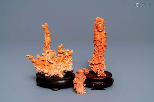 Three Chinese red coral carvings, 19/20th C.