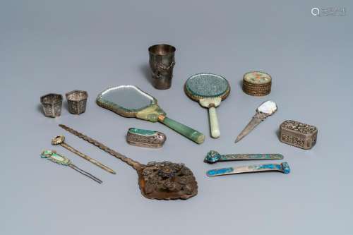 A varied collection of Chinese silver, some with jade