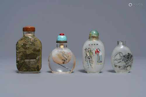 Four Chinese reverse-painted glass snuff bottles,