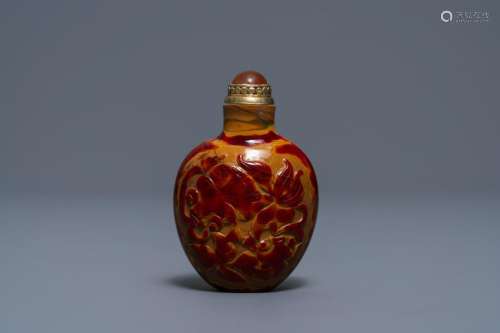 A Chinese carved realgar glass snuff bottle, Imperial
