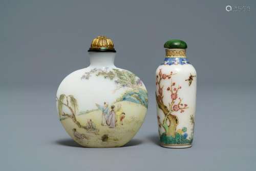 Two Chinese enamelled glass snuff bottles, Guyue Xuan