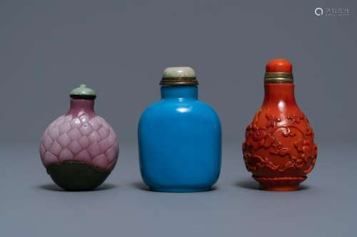 Three fine Chinese glass snuff bottles, one with