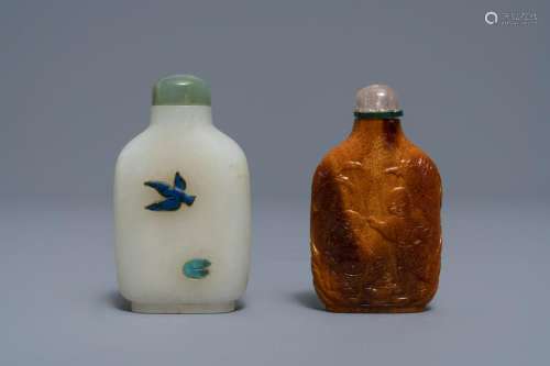 Two Chinese hardstone-embellished white jade and carved