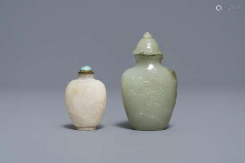 Two Chinese Mughal-style white and celadon jade snuff