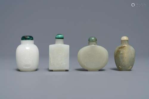 Four Chinese white and celadon jade snuff bottles,