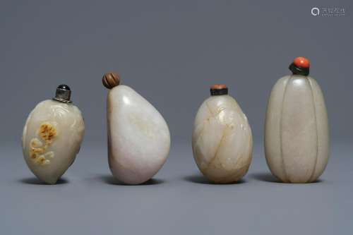 Four Chinese russet jade snuff bottles, 19/20th C.