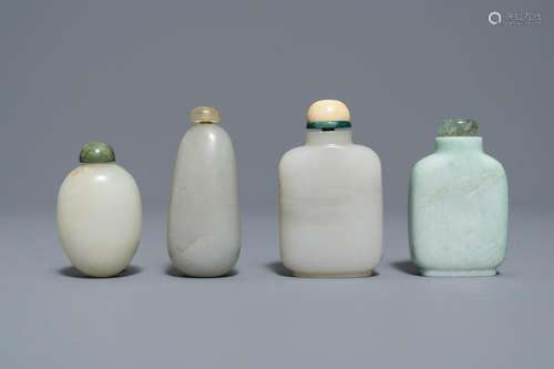 Four Chinese white and celadon jade snuff bottles,