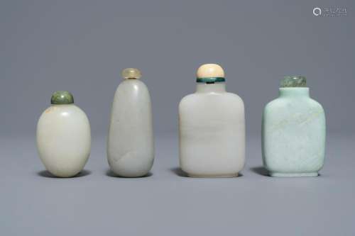 Four Chinese white and celadon jade snuff bottles,