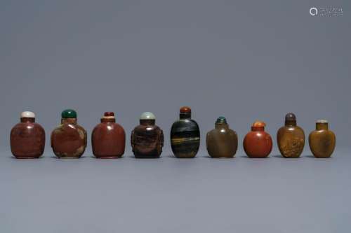Nine various Chinese hardstone snuff bottles, 19/20th
