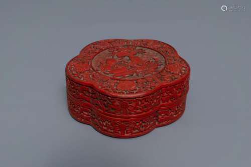 A Chinese carved cinnabar lacquer box and cover, Wanli