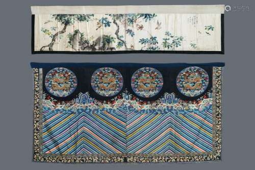 Two rectangular Chinese embroidered and painted silk