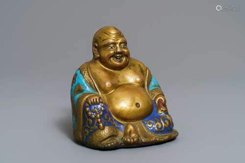 A Chinese champlevÃ© enamelled copper figure of Buddha,