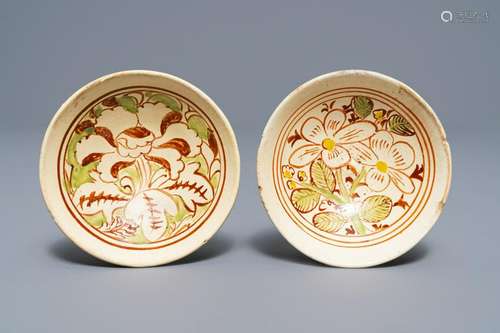 Two Chinese polychrome Cizhou bowls with floral