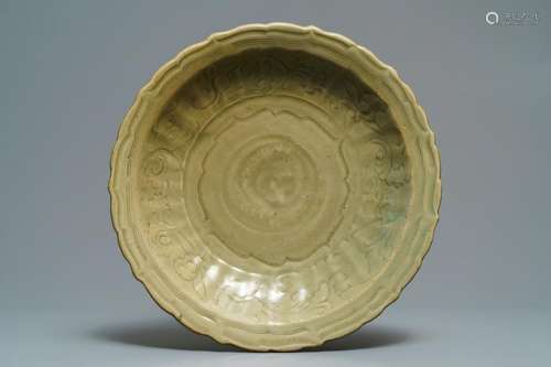 A Chinese Longquan celadon dish with incised floral