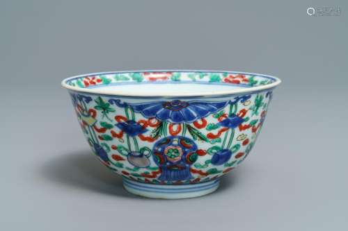 A Chinese wucai 'Buddhist' emblems bowl, Shunzhi,