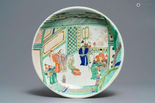 A Chinese famille verte charger with a narrative scene,