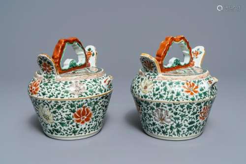 A pair of Chinese famille verte lime pots for the