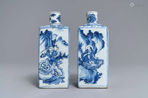 A pair of square Chinese blue and white 'immortals' tea