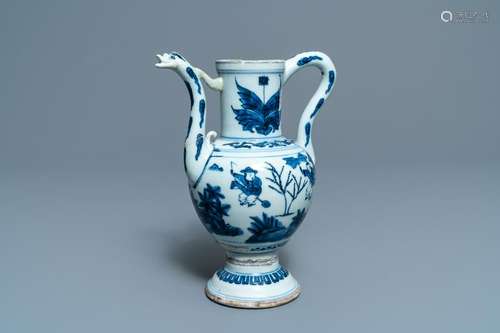 A Chinese blue and white 'playing boys' ewer, Wanli