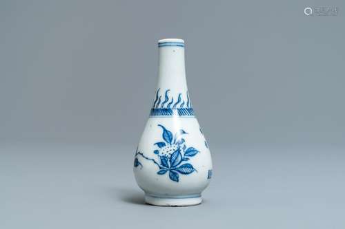 A small Chinese blue and white vase with fruits and