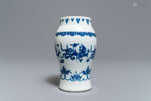 A Chinese blue and white 'dragon' vase, Transitional