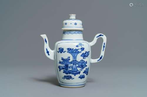 A Chinese blue and white wine jug and cover with