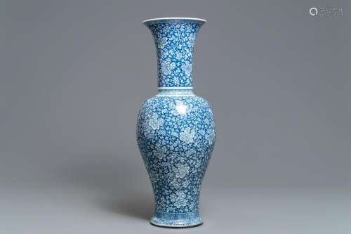 A massive Chinese blue and white yenyen vase with peony
