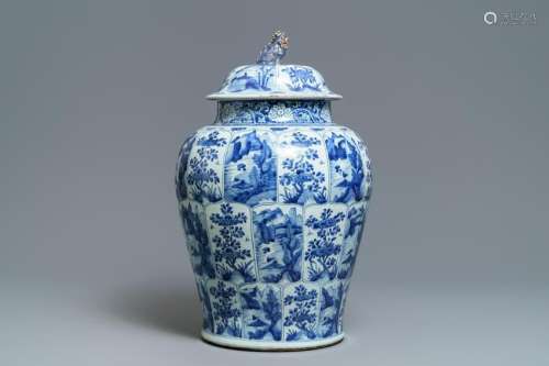 A large Chinese blue and white 'landscape' vase and