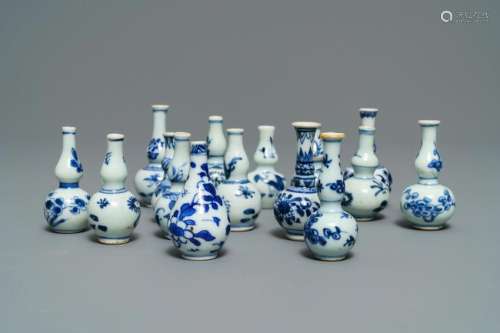 Fifteen Chinese blue and white miniature vases, Kangxi