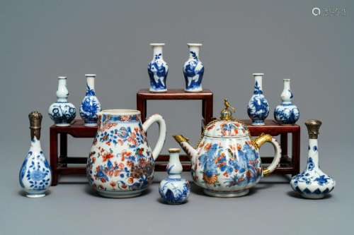 Nine Chinese blue and white miniature vases, an