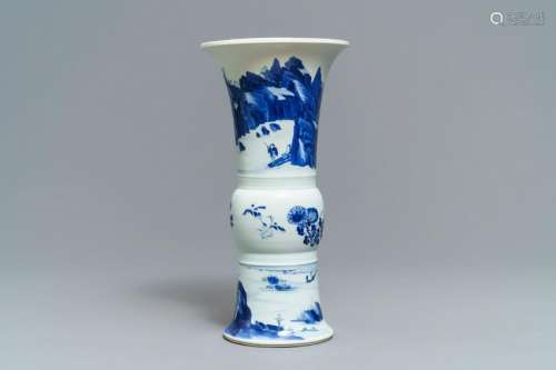 A Chinese blue and white 'gu' vase with landscape