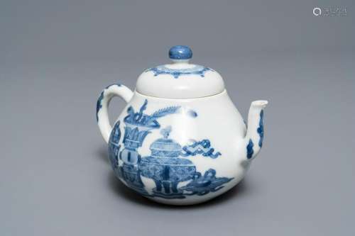 A Chinese blue and white teapot and cover with