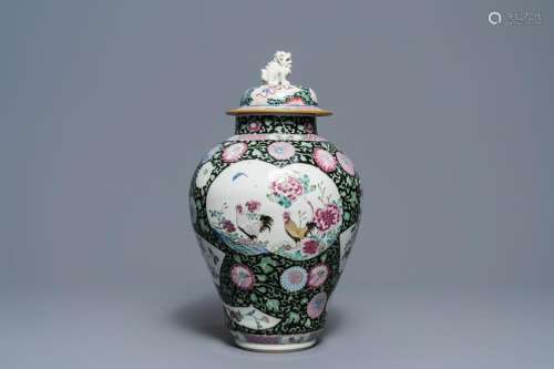 A Chinese famille rose 'rooster' baluster jar and