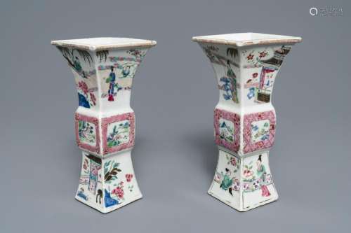 A pair of square Chinese famille rose 'Romance of the