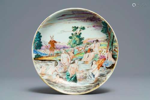 A Chinese famille rose eggshell 'Diana and Actaeon'