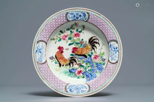 A fine Chinese famille rose eggshell 'rooster' plate,