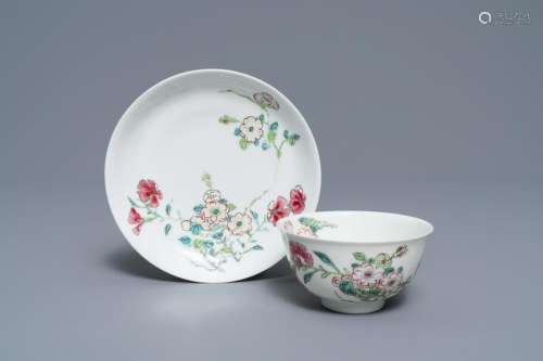 A fine Chinese famille rose cup and saucer with floral