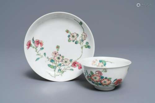 A fine Chinese famille rose cup and saucer with floral