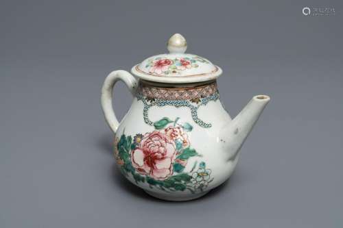 A Chinese famille rose teapot and cover with fine