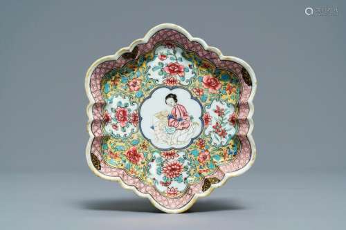A fine Chinese famille rose pattipan or teapot stand,