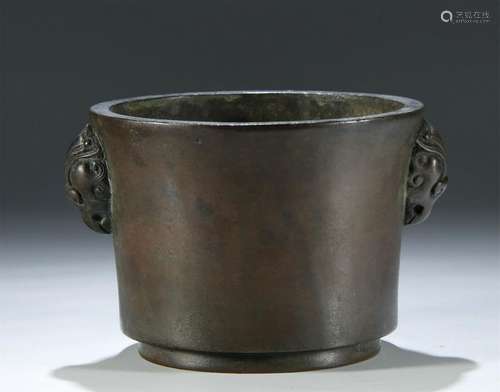 19/20THC BRONZE CENSER. BEAST FACE HANDLES