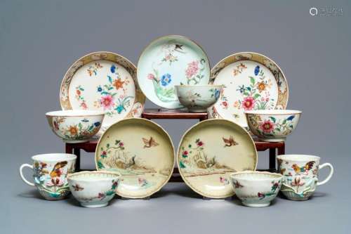 A collection of Chinese famille rose cups and saucers,