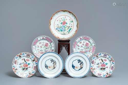 Seven Chinese famille rose and iron red plates,
