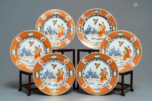Six Chinese Imari-style plates after Cornelis Pronk: