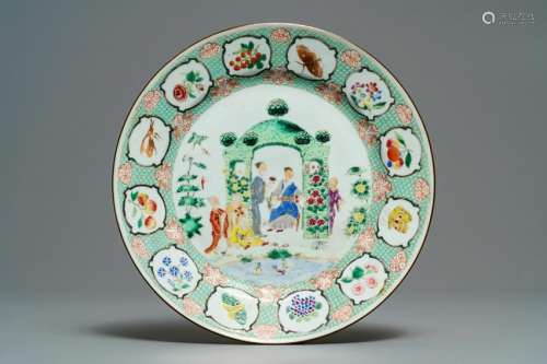 A Chinese famille rose 'Arbour' dish after Cornelis