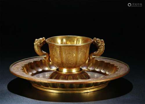 SET OF 2 GILT BRONZE TEA CUP/SAUCE