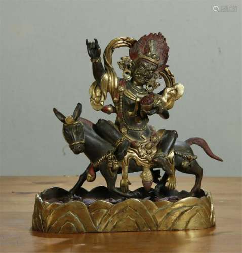 ANTIQUE GILT/COLOURED BRONZE VASUDHARA FIGURE