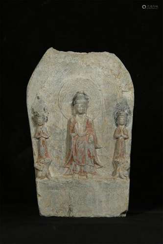 ANTIQUE LIMESTONE CARVED BUDDHA STELE