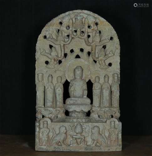 A OLD MARBLE STONE CARVED BUDDHA STELE