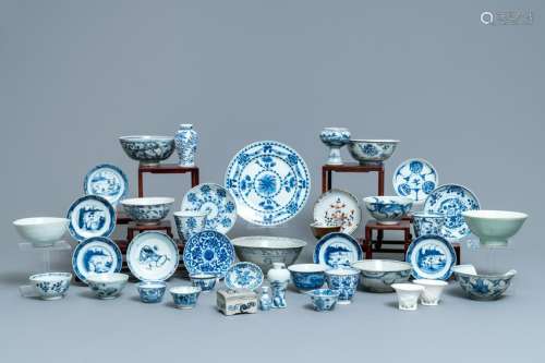 A varied collection of mostly blue and white Chinese